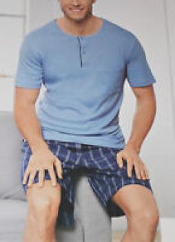 2tlg. HERREN Premium SHORTY Schlafanzug Pyjama kurz Gr.48 blau NEU