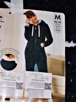 kuscheliger Damen Plüsch Glitzer Jumpsuit Einteiler Hausanzug Gr.S 36/38 blau NEU