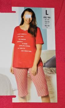 2 tlg. Damen Capri Pyjama Schlafanzug kurz Baumwolle Gr.L 44/46 pink NEU