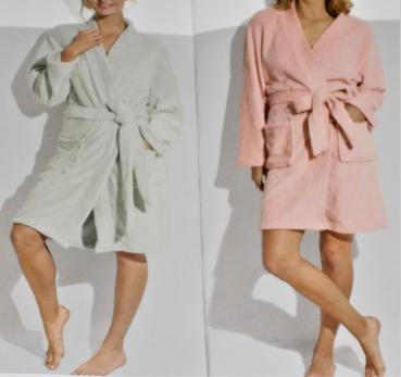 kuscheliger Damen Bademantel extrem weiche Qualität Gr.M L XL hellgrau/rosa NEU