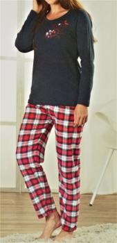 Kuscheliger 2 tlg. Damen Schlafanzug mit Flanellhose Nachtwäsche Gr.S M L NEU