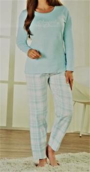 Kuscheliger 2 tlg. Damen Schlafanzug mit Flanellhose Nachtwäsche Gr.S M L NEU