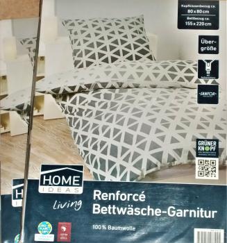 4tlg. Renforce Bettwäsche 2 Garnituren Übergröße 155x220cm/80x80cm grautöne NEU