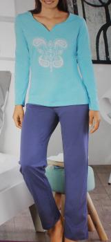 2 tlg. Damen PYJAMA Schlafanzug lang Nachtwäsche Gr.S 36/38 NEU TOP