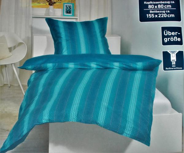 4tlg. Thermo Fleece Bettwäsche Übergrösse 155x220cm/80x80cm türkistöne NEU
