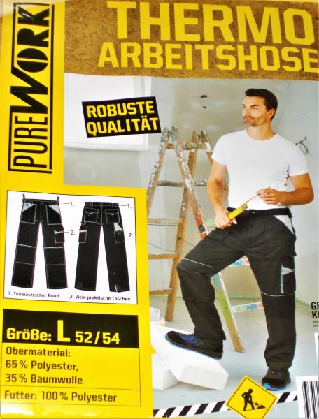 Herren Thermo Arbeitshose Bundhose robuste Qualität Gr.L XL schwarz/grau NEU