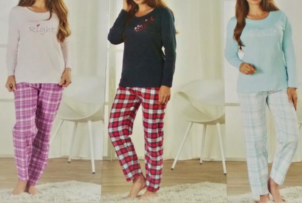 Kuscheliger 2 tlg. Damen Schlafanzug mit Flanellhose Nachtwäsche Gr.S M L NEU