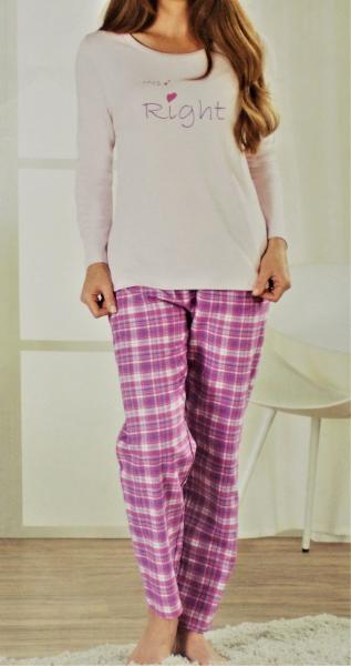 Kuscheliger 2 tlg. Damen Schlafanzug mit Flanellhose Nachtwäsche Gr.S M L NEU