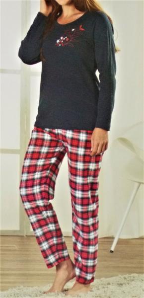 Kuscheliger 2 tlg. Damen Schlafanzug mit Flanellhose Nachtwäsche Gr.S M L NEU