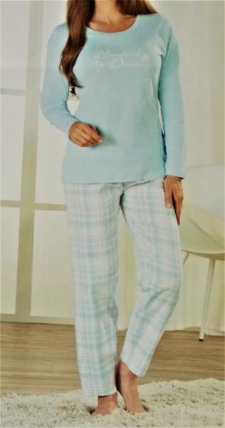 Kuscheliger 2 tlg. Damen Schlafanzug mit Flanellhose Nachtwäsche Gr.S M L NEU