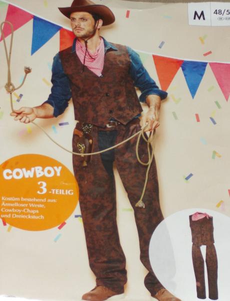 3 tlg.Herren KOSTÜM COWBOY Gr.M L Fasching Karneval Junggesellenabschied NEU